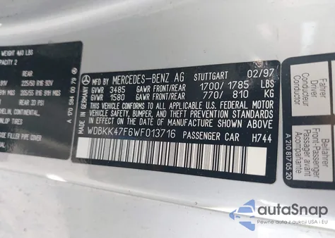 1998 Mercedes-Benz Slk 230 z USA, uszkodzony, nr VIN WDBKK47F6WF013716